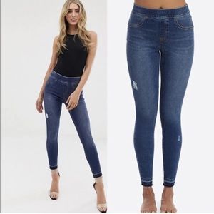 Spanx Distressed Ankle Skinny Jeans, Medium Wash L